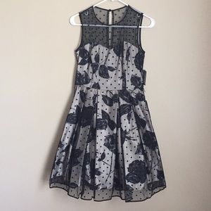 Eliza J Floral Polka Dot Mesh Overlay Dress